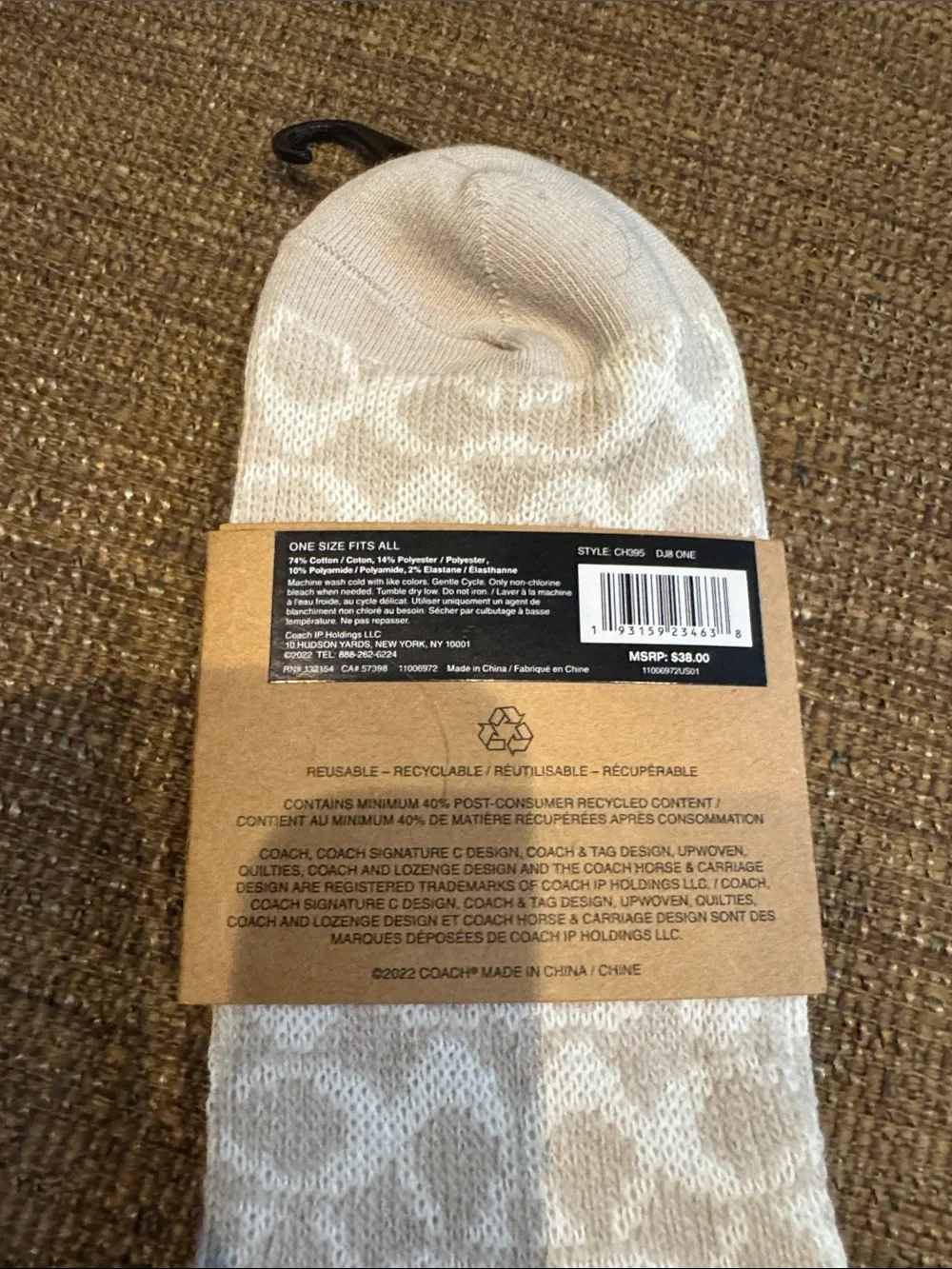 Coach signature logo ankle socks set of 2 one size NWT